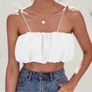 White Ruffled Crop Top with Adjustable Strap - Summer Resort Vacation Wear